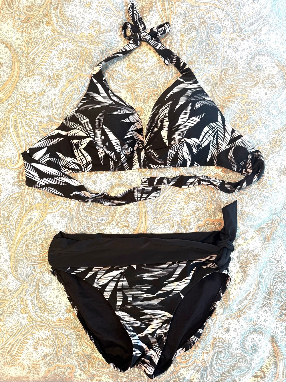BEACH DIVA Tropical Print Bikini Set - Halter Top 14/Tie Waist Bottoms 12